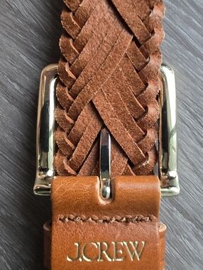 J.Crew Woven Leather Belt Tan Brown Braided Gold Buckle Size XS S